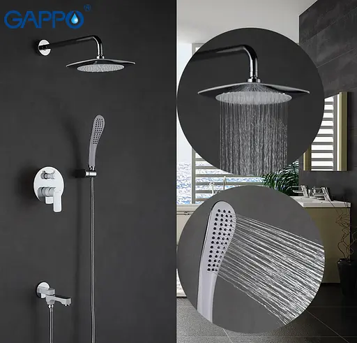 Душова система прихованого монтажу Gappo G7148-8, вилив - перемикач на лійку, 3-функції, білий/хром - фото 2