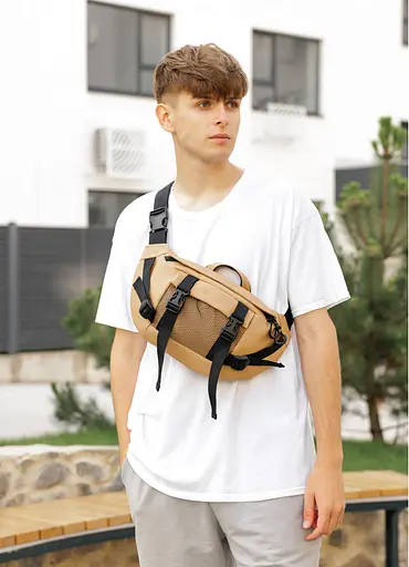 Большая мужская сумка бананка Sambag DynamicDart бежевая 38 × 21 × 7 см (80411026m) - фото 1