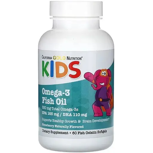 Жирные кислоты California Gold Nutrition Kids Omega-3 Fish Oil Chewables 60 рыбных капсул Вишня - фото 1