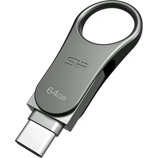 USB флеш-накопитель Silicon Power Mobile C80 64GB USB-A 3.2 Gen 1/USB-C Silver (SP064GBUC3C80V1S) [134403] - фото 2