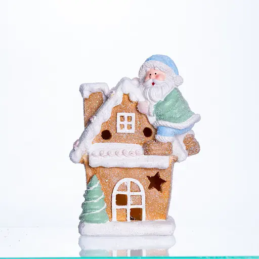 Новорічна декоративна фігурка з підсвічуванням Будиночок з Сантою Yiwu CR-6-6 з порцеляни 14 × 9 × 20 см  - фото 3