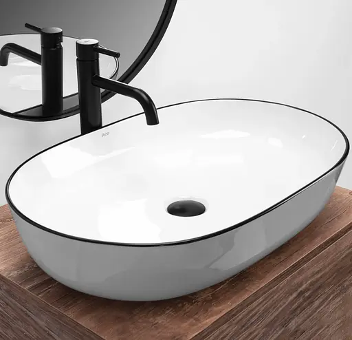 Умивальник Rea Cleo 61 накладний white black edge REA-U6210, Білий - фото 2