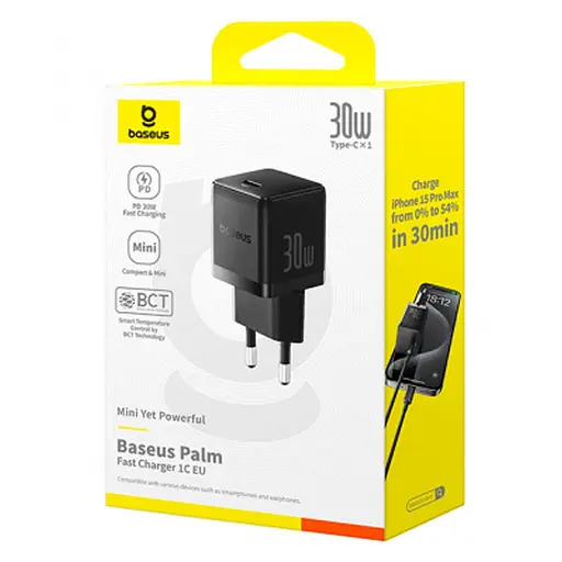 Мережевий зарядний пристрій Baseus Palm Fast Charger Type-C 30W EU Чорний - фото 2