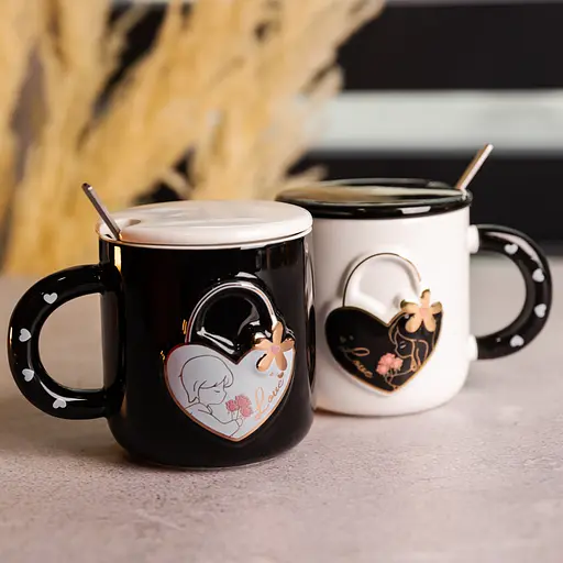 Парні чашки порцелянові Love 400 мл з ложками FM-33 - фото 2