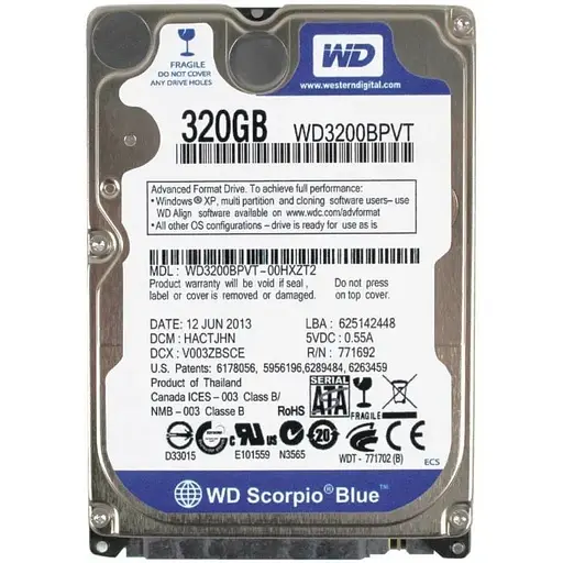 Жесткий диск 2.5 WD 320Gb WD3200BPVT Б/У - фото 1