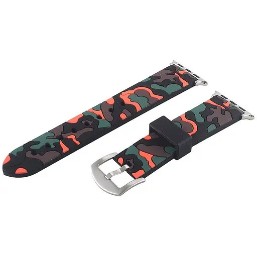 Ремешок Creasted для часов Apple Watch 42 мм 44 мм силиконовый с пряжкой, Camouflage with orange