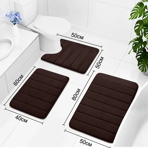 Набор 3 коврики для ванной Aquarius с эффектом памяти 50х80 см, 40х60 см, U-образный 50х50 см. Коричневый в полоску - фото 2