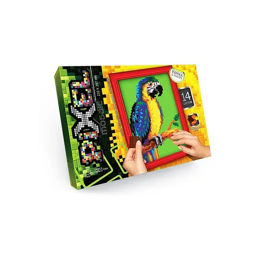 Набір для творчості "Мозаїка Піксель: Папуга" Danko Toys РМ-01-02, 21х29,7 см, рамка в наборі - фото 1