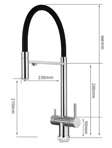 Cмеситель для кухни на две воды гибкий излив черный Nett GFВ-56 Черный матовый - фото 5