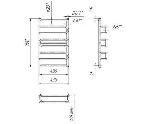 Водяна рушникосушка Mario Ніца 700x430/400, Хром - фото 2