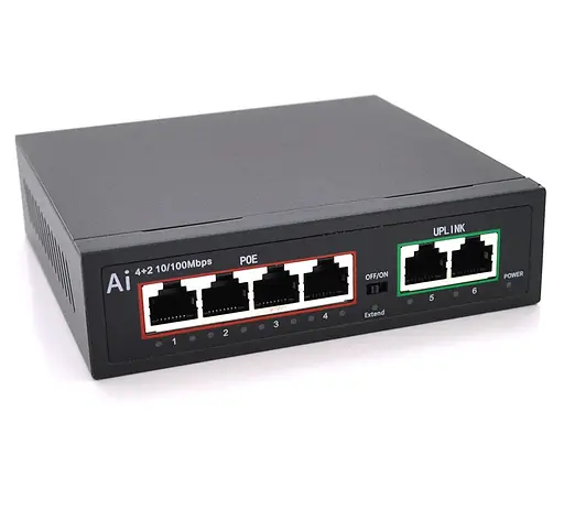 POE коммутатор Merlion BTD6004 4xPOE 10/100 + 2 RJ45 10/100 встроенный блок питания 52V 1.05A