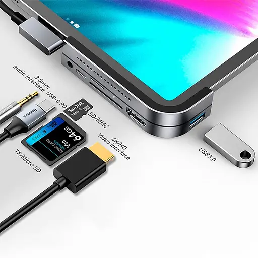 Usb-хаб Baseus Bend Angle No.7 Multifunctional Type-C Converter Темно-сірий - фото 2