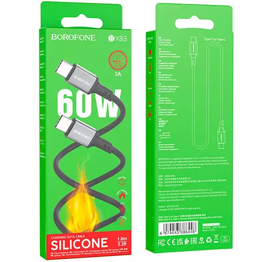 Дата кабель Borofone BX83 Famous PD60W Type-C to Type-C (1m) Black - фото 4