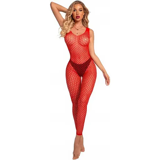 Сексуальний бодістокінг в сітку з відкритою спиною червоного кольору універсальний розмір XS/S/M - фото 2