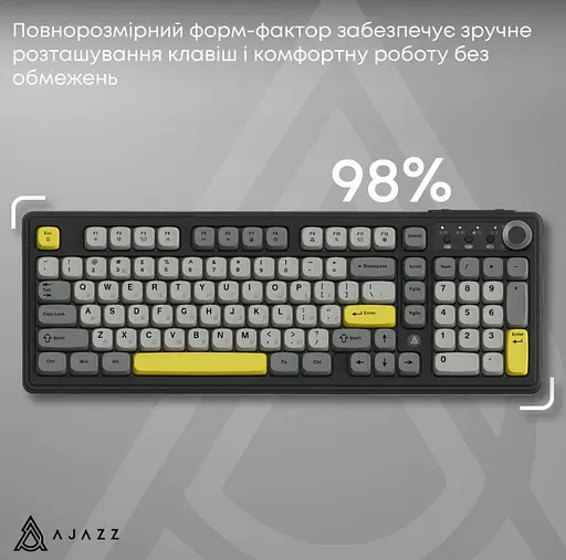 Клавіатура ігрова бездротова Ajazz AF-BGY-98 Plus Black-Gray-Yellow 2.4G/Bluetooth/USB - фото 7