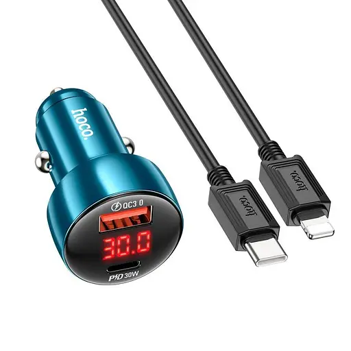 Адаптер автомобильный Hoco Type-C to Lightning Cable Leader dual-port Car charger с цифровой передачей Z50 |1USB/1Type-C, - фото 1