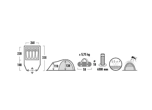 Намет чотиримісний High Peak Talos 4 Dark Grey/Green (11510) 923770 - фото 9