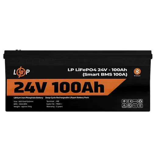 Акумулятор LP LiFePO4 24V (25,6V) - 100 Ah (2560Wh) (Smart BMS 100А) з BT пластик для ДБЖ - фото 2