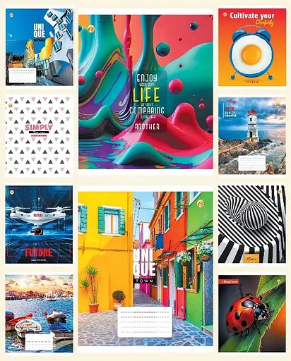 Тетради ученические 60 листов клетка Тверда 31604 Мікс 7, 10 шт. в упаковке