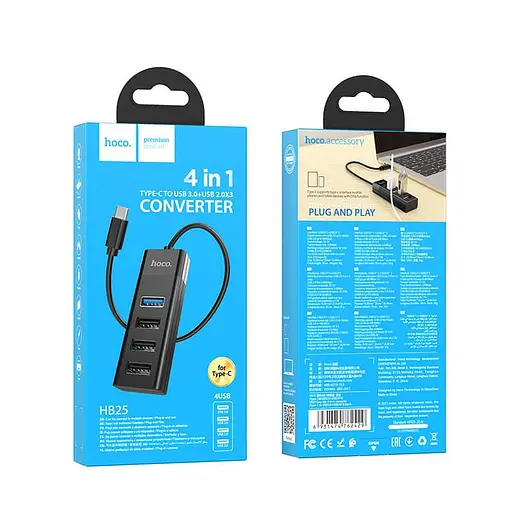 Hub адаптер Hoco Type-C Easy mix 4-in-1 converter HB25 Usb3.0+3xUsb2.0 - фото 3