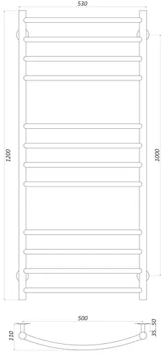 Водяна рушникосушка Unio LDE W 1200-500-12 DLK Драбинка Дуга Еліт чорна, Чорний матовий - фото 5