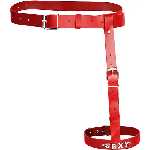 Гартер на ногу Art of Sex - Naomi с надписью Sexy, натуральная кожа, размер XS-2XL, цвет красный - фото 3