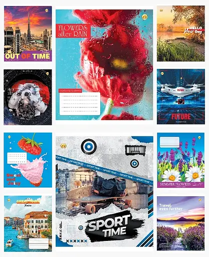 Зошити учнівські 96 аркушів клітинка Люкс 11731 Мікс 5, 10 шт. в упаковці