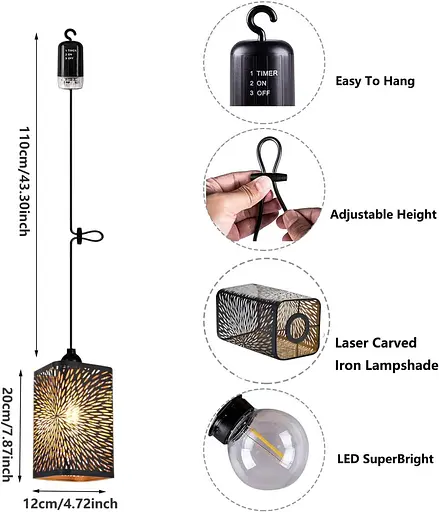 Декоративные подвесные светильники EcoGehen с батарейным питанием из шт. черный, золотой металлический - фото 3