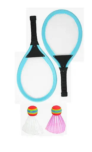 Набор ракеток 9352 L, 2 ракетки 57см, 2 воланчика, подсветка, в сетке (6966814300061) Блакитний - фото 1