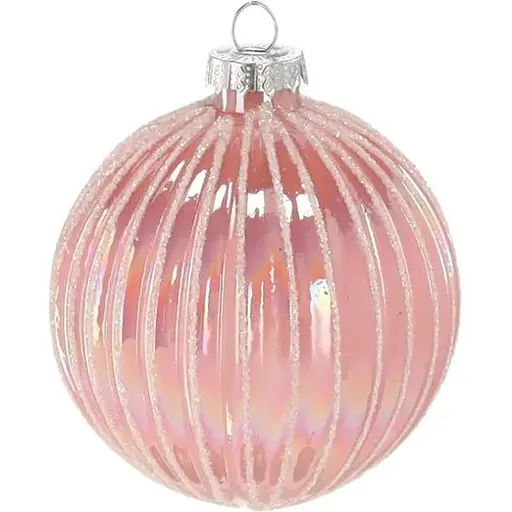 Елочный шарик Chomik стеклянный розовый с вертикальным рельефом 8 см (BOZ4761)