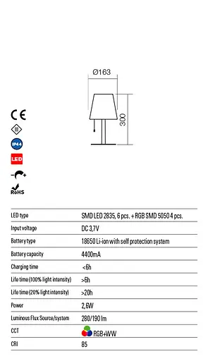 Світльник настільний вуличний PINO VE 0.30 M LED RGB+WW 2.6W IP44 SW(new)(5.1.2) Redo 90165 - фото 3