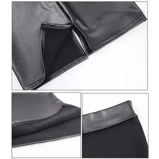 Міні-спідниця приталена латексна чорна без застібки XS/S - фото 3