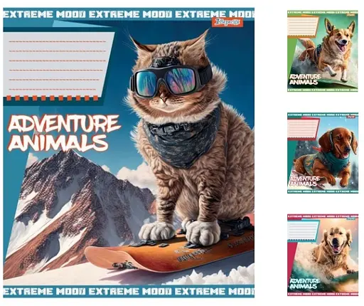 Зошити учнівські 18 аркушів клітинка 1B Adventure animals, 25 шт. в упаковці