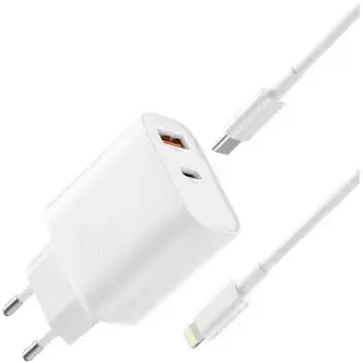 Сетевое зарядное устройство XO L116 PD30W/QC18W (1USB-C+1USB-A) с кабелем Lightning Белый - фото 1