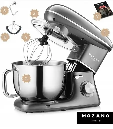 Кухонный комбайн Mozano профессиональный тестомес Kitchen Machine 2300 Вт чаша 6,2л Silver - фото 2