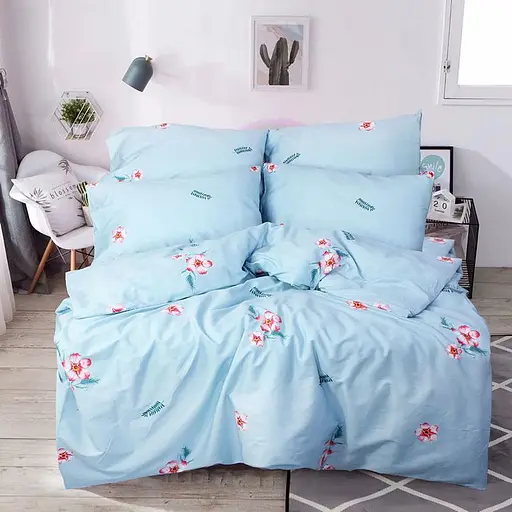 Семейный комплект постельного белья Голубой 355308