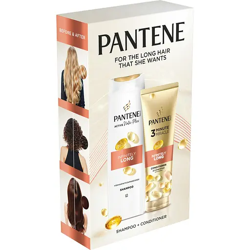 Уценка. Подарочный набор по уходу за волосами Pantene Pro-V Бесконечно длинные: шампунь 400 мл + бальзам-ополаскиватель 3 Minute Miracle 220 мл - фото 2