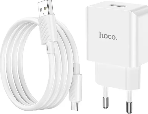 Универсальная зарядка для телефона Hoco C106A Leisur 10,5 Вт/2,1 А кабель MicroUSB 1 порт USB блок питания с проводом Белый - фото 1