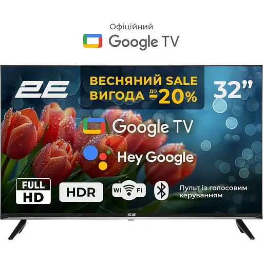 2E Телевізор 32" LED FHD 60Hz Smart Google TV Black