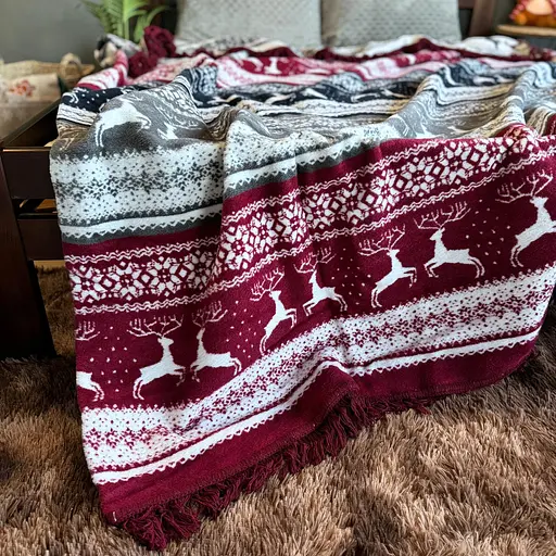 Плед покривало Bridge двосторонній  полуторний Олені яскраві зимовий 200х150 Бавовна Різнобарвний