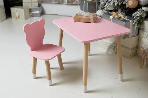 Дитячий прямокутний столик (Рожевий) та стільчик Ведмедик (Рожевий) - фото 5