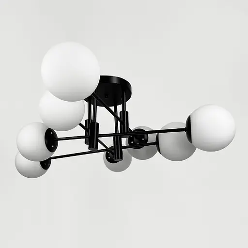 Стельова чорна люстра на 8 білих плафонів Ø 80 см | Line F | Арт. 81188/8 BK+BK+WT - фото 1