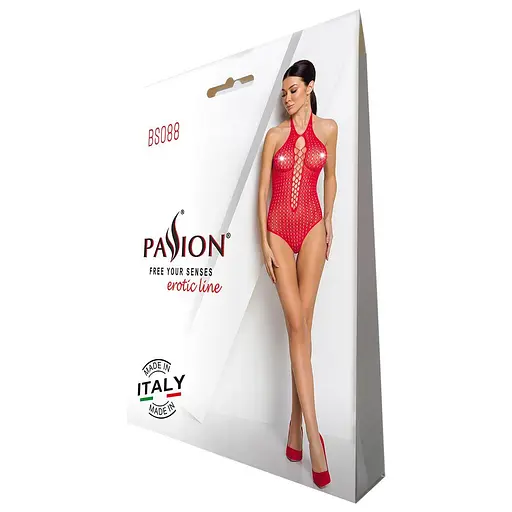 Бодистокинг с декольте Passion BS088 red имитация корсетной шнуровки One size - фото 6