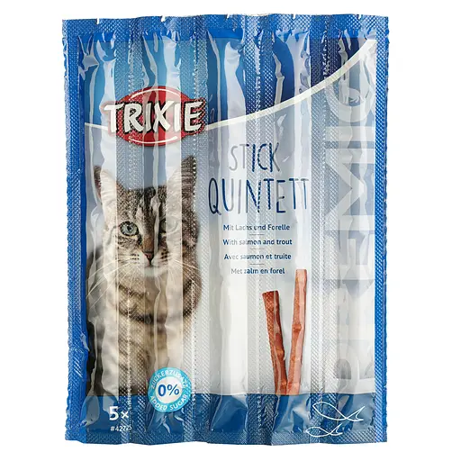 Уценка. Лакомство для кошек Trixie Premio Quadro-Sticks форель и лосось 5 шт по 25 г - фото 2