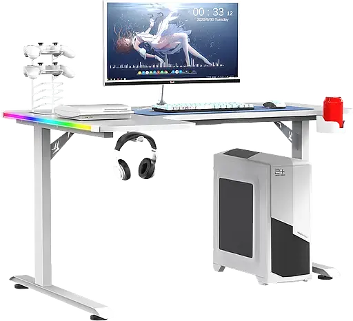 Геймерский компьютерный стол GT Racer T-1217 (160x60-100x73) White - фото 2