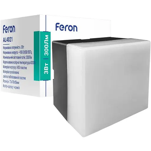 Світильник світлодіодний Feron AL4021 3W 230V 4000К квадрат чорний (01861)