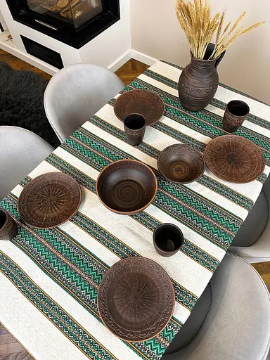 Лляна скатертина великодня з українським орнаментом Рандеву зелений 180х150 см - фото 9