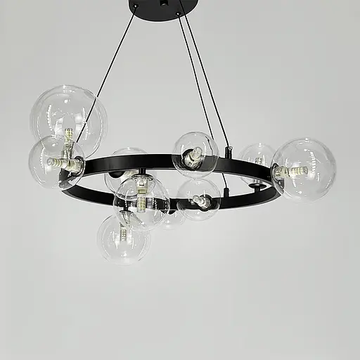 Кольцевая люстра с 10 прозрачными плафонами в черном корпусе Ø 70 см | Ст. AT32/10R BK+CL | Line F - фото 5