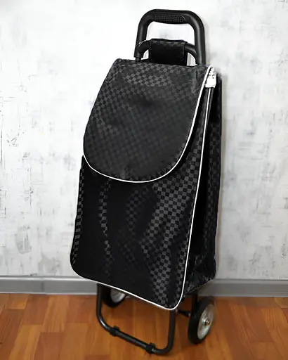 Тележка для покупок на металлических колёсах 95 × 35 × 30 см черная в клетку (2205) - фото 2