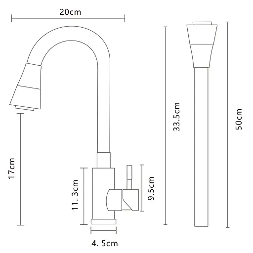 Змішувач для кухні Globus Lux Alpen SBT1-203SK-G03 нержавіючий з душ.насадкою для зручного використання та регулювання струменя - фото 2